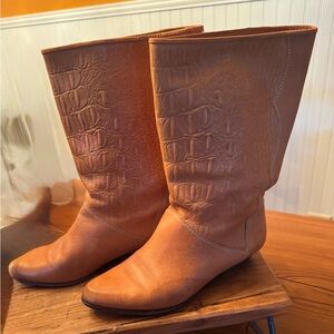 Vintage Unisa Real Lrather Croc-Pattern Heeled Boots
